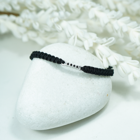 Rhodium silver bracelet with black stones